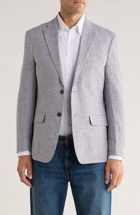 Tommy Hilfiger Check Notch Lapel Linen Blazer in Blue/Brown at Nordstrom Rack, Size 40 Regular