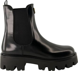Prada Triangle-logo Chelsea Boots - Dames - Chelseaboots - Zwart - 36 EU - Leer - Schoenen