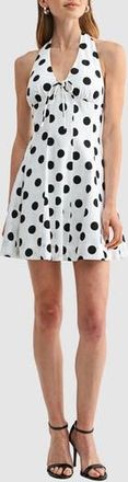 Lush Polka Dot Halter Neck Fit & Flare Dress in White Black Dot at Nordstrom Rack, Size X-Large