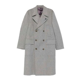 Lardini Dubbele-breasted wollen mix overjas - Heren - Mantel - Grijs - L - Wol - Jassen