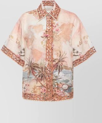 Zimmermann printed linen short-sleeve shirt