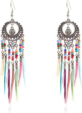 Generic Bohemian Earrings Set Feather Tassel Ethnic Retro Boho Dangle Earring Bead Women Teen s Jewelry for Birthday Party Gifts,Ancient Silver Professional D