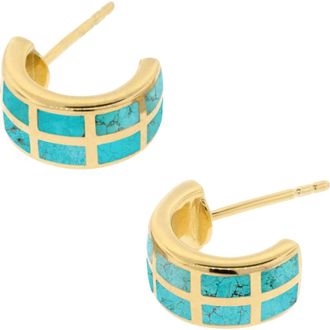 Jan Leslie Dash Huggie Earring Set In Sterling With 18K Gold Overlay in Turquoise at Nordstrom