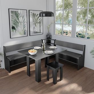 Vicco Conjunto Con Banco Esquinero Roman, Negro, 180 X 41.5 Cm Con Mesa, Vicco