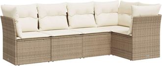 vidaXL Juego De Sof&aacute;s Jard&iacute;n Con Cojines 5 Pzas Rat&aacute;n Sint&eacute;tico Beige Vidaxl