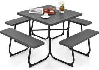 Costway Conjunto De Mesa De Camping Con Banco, 8 Personas, Mesa Camping Cuadrado Con 4 Bancos,hdpe, Orificio Para Sombrilla, Mesa Y Sillas Jardin Patio Terraz