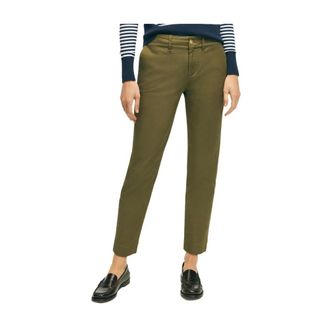 Brooks Brothers Garment Washed Stretch Katoenen Chinos - Dames - Chinos - Groen - L - Katoen - Broeken