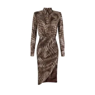 Elisabetta Franchi Kleedjes, Dames, Bruin, L, Satijn, Stretch Satin Midi Jurk