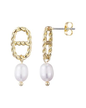 Adornia Adornia 14K Plated 6-8Mm Pearl Mariner Link Drop Earrings