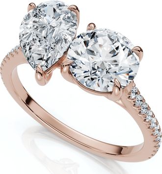 Pompeii3 2 1/10Ct Toi Et Moi Pear and Round Diamond Ring 14k Gold or Platinum Lab Grown