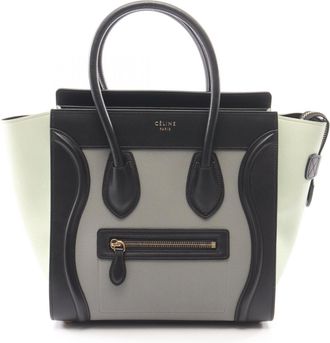 Celine Black Gray Green Leather Handbag Tote Bag (Pre-Owned)