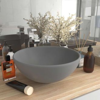 vidaXL vidaXL Lavandino Lusso Rotondo Grigio Chiaro Opaco 32,5x14 cm Ceramica