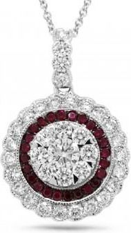 Allurez 1.08ct Diamond & 0.22ct Ruby 14k White Gold Pendant Necklace