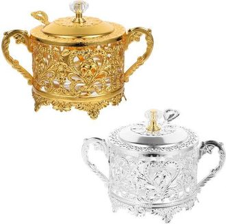 OEM Juego De 2 Tarros De Cristal Para Az&uacute;car, Especias, Vidrio Fundido, Az&uacute;car Y Caf&eacute;, Bodas, Galletas, Miel Y Especias, Colores: Dorado Y Plateado