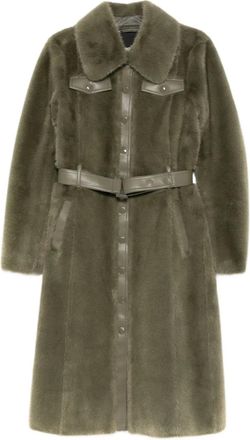Patrizia Pepe Cappotto in pelliccia sintetica con cintura - Verde