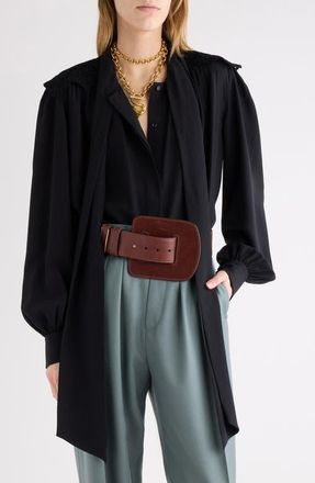 Chlo&eacute; Pussybow Silk Cr&ecirc;pe de Chine Shirt in Black at Nordstrom, Size 40