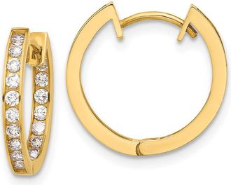 Diamond2Deal 10K Yellow Gold Polished 2.CZ Hinged In/Out Hoop Earring