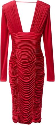 Versace Gedrapeerde midi-jurk van zijden cr&ecirc;pe jersey - Dames - Feestkleedjes - Rood - S - Kleedjes