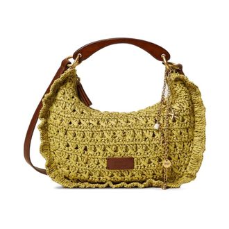 Twinset Handbags, female, Green, Size: ONE SIZE Woven Shoulder Bag with Ruffle