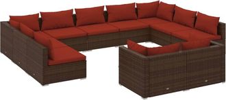 vidaXL Set De Muebles De Jard&iacute;n 11 Pzas Cojines Rat&aacute;n Sint&eacute;tico Marr&oacute;n Vidaxl