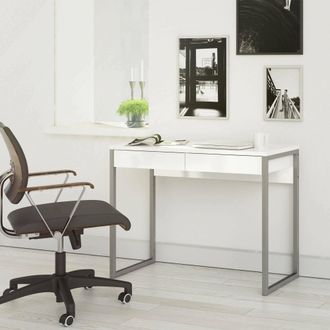 Dmora Bureau Lin&eacute;aire Avec Deux Tiroirs, Couleur Blanche, Dimensions 101 X 76,5 X 40 Cm - Dmora