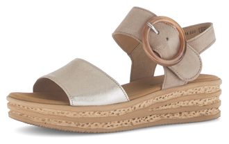 Gabor Keilsandalette GABOR, Damen, Gr. 36, beige (hellbeige, goldfarben), Glattleder, Ziegenveloursleder, metallic, Schuhe Keilsandalette, Sommerschuh, Riem