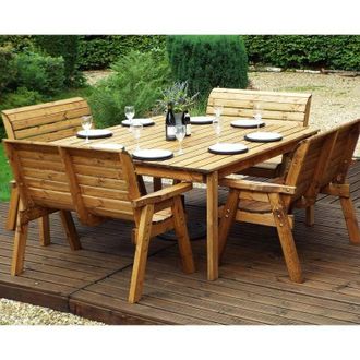 Charles Taylor Trading 8 Seater Wooden Square Dining Table & 4 x Garden Benches - Charles Taylor