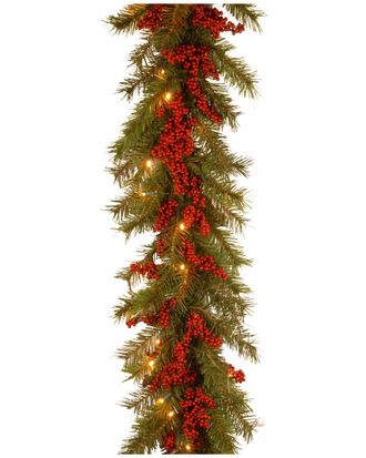 National Tree Company 9Ft Decorative Valley Pine Garland With Battery Operated Warm White Led Lights