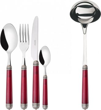 Bugatti Dorico Ghiera Argento Anticato, Posate Set 49 Pz, Scatola Gallery, Casa Bugatti - Colore: Rosso
