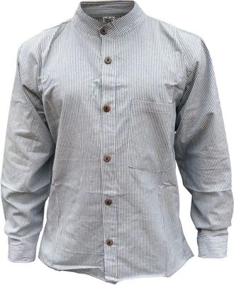 Shopoholic Fashion Stripe Grandad Shirt for Men, Handloomed Cotton Long Sleeve Band Collar Hippie Clothes, L. Blue, 4XL