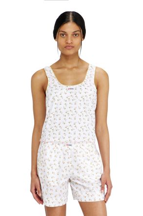Diesel Stretch cotton top with floral print - Tops - Woman - White