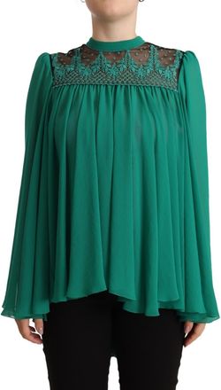 Alberta Ferretti Lace Polyester Long Sleeves Pleated Top Womens Blouse (Pre-Owned)