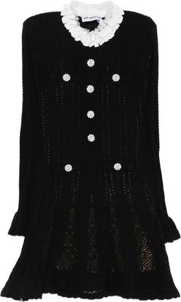 Self Portrait Black Flower Trim Knit Mini Dress