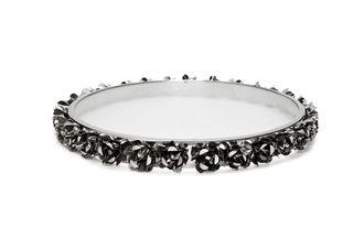 Classic Touch Glass Round Platter with Silver Flower Border