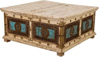 Wanderlust Deco Mesa De Centro De Madera Artesanal Blanca 100x100x47h Cm