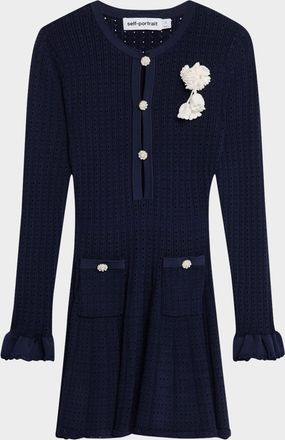 Self Portrait Pointelle Knit Flower Mini Dress