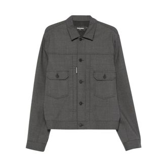 Dsquared2 Jas met knoopsluiting en zakdetail - Heren - Jassen - Grijs - Maat: L Zijde