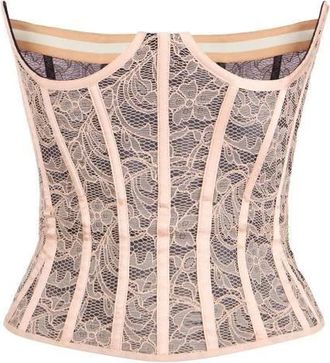 Elisabetta Franchi Tops, Dames, Beige, XS, Katoen, Floral Lace Bustier Top