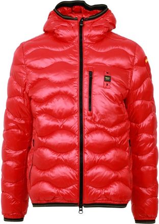 Blauer Monochrome Down Jacket met Horizontale Banen - Heren - Gewatteerde jassen - Rood - 2XL - Nylon - Jassen