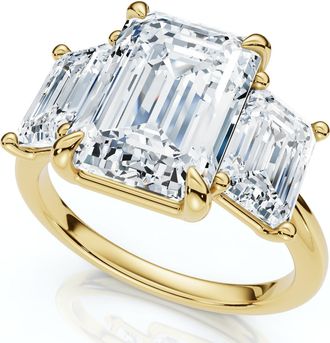 Pompeii3 Cert. 5Ct Emerald Cut Diamond Engagement Ring 3-Stone 14k Gold or Pt Lab Grown