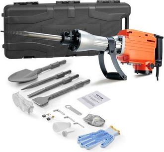 OEM Abrisswagenheberhammer, 2200 W, Elektrischer Jackhammer, Strapazierf&auml;hig, 1400 Bpm Betonbrecher 4 St&uuml;ck Mei&szlig;el Bit, Handschuhe