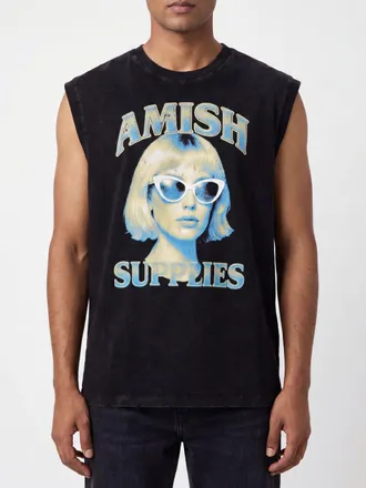 Amish Cotton Tank Top with Graphic Print and Crew Neck