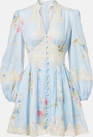 Zimmermann Miniabito Lucky Lace in lino con stampa floreale