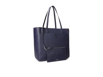 Lauren Ralph Lauren Pebbled Leather Large Cameryn Tote Bag Wallet Handbags Refined Navy