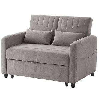 STILVORA Sof&aacute; Convertible 2 Plazas En Algod&oacute;n Lino Con Respaldo Ajustable 3 Posiciones Y 2 Cojines Multifuncionales, Gris