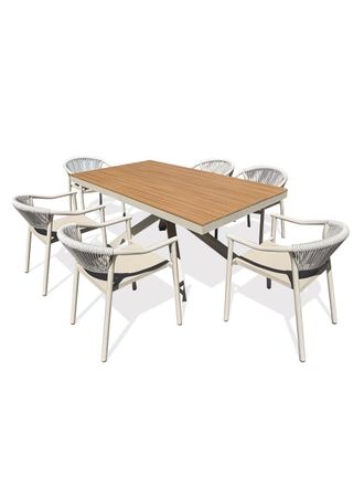 DCB Garden Conjunto de comedor de jard&iacute;n de aluminio para 6 personas - gris topo