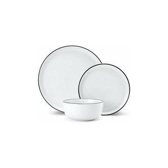 Mikasa Limestone Vajilla De Porcelana De 12 Piezas, Vajilla Blanca Para 4 Con Platos De Cena, Platos De Acompa&ntilde;amiento Y Cuencos, Caja De Regalo Y Apto Para 