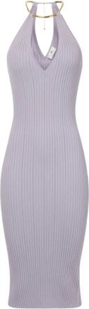 Elisabetta Franchi Ring V-hals Midi Jurk - Dames - Kleedjes - Paars - S - Leer - Kleedjes