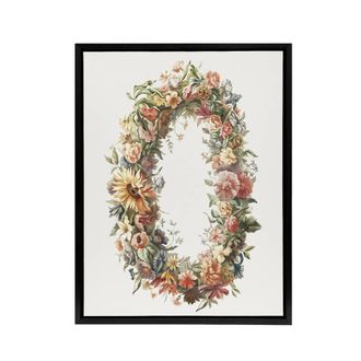 Artery8 Summer Flower Wreath Illustration Teyler Black Framed Canvas Wall Art in White | Size: W24 x H32