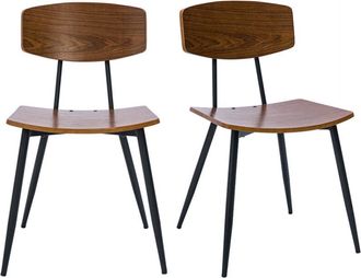 Miliboo Miliboo - Sillas vintage de madera oscura nogal y metal negro (juego de 2) joline